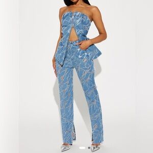 Brand new fashion, nova denim two piece pants set